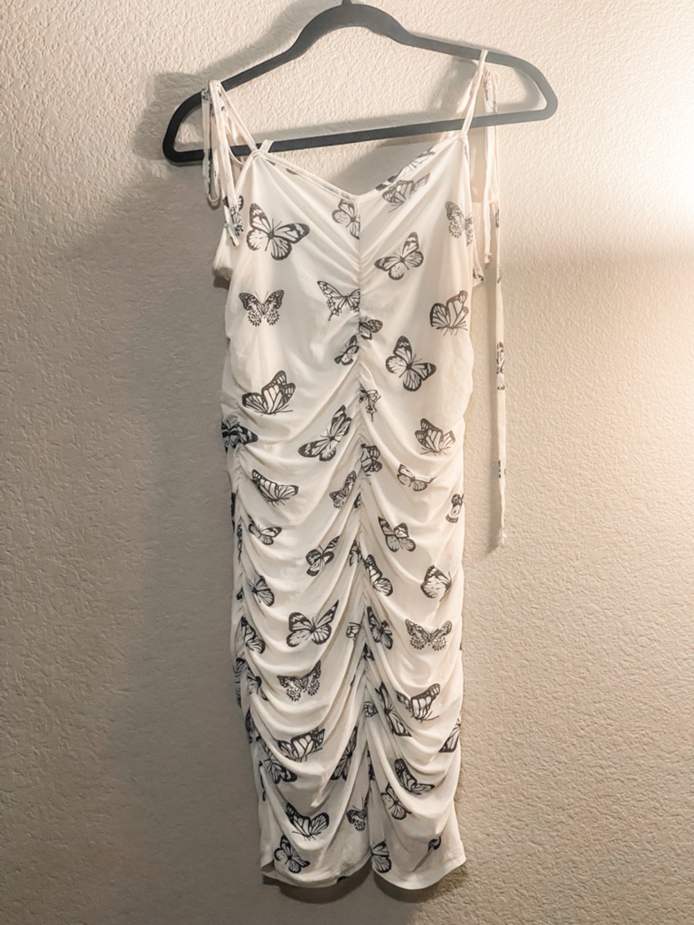 SHEIN White Midi Dress with Black Butterfly Print